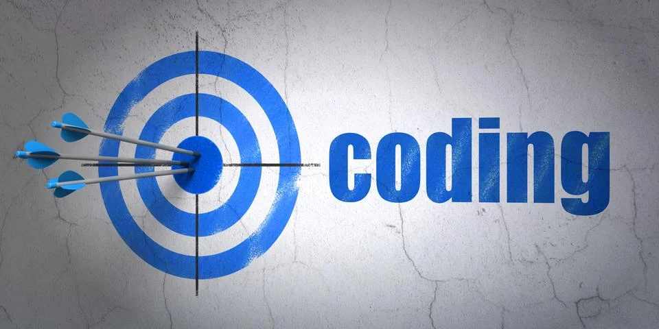 Software concept: target and Coding on wall background Stock Illustration