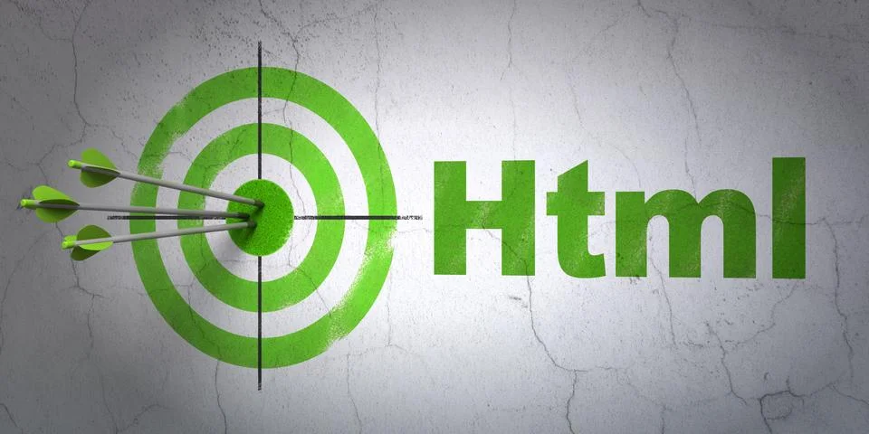 Software concept: target and Html on wall background Stock-Illustration