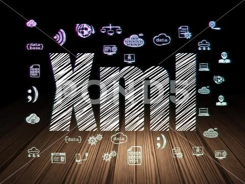 Software concept: Xml in grunge dark room 스톡 일러스트