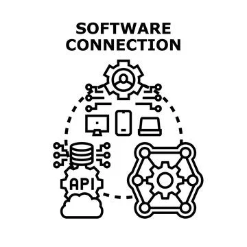 Software connection integrating digital technology ecosystem Ilustração Stock