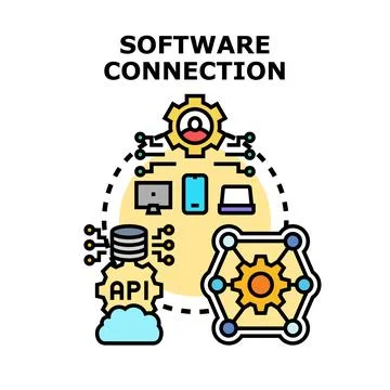 Software connection integrating digital technology ecosystem 스톡 일러스트