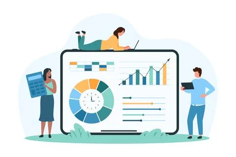 Software for data analysis, marketing analytics, statistics in mobile app for Illustrazione stock