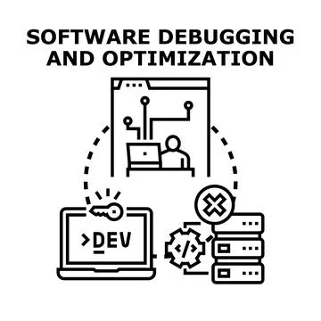 Software debugging and optimization development fixing errors Stockillustratie