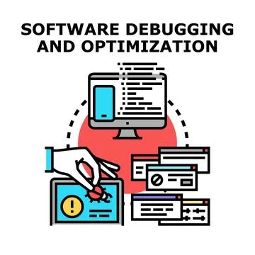 Software debugging and optimization process improving error fixing Stockillustratie