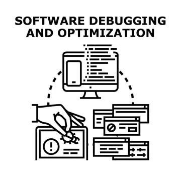 Software debugging and optimization process improving error fixing Illustrazione stock