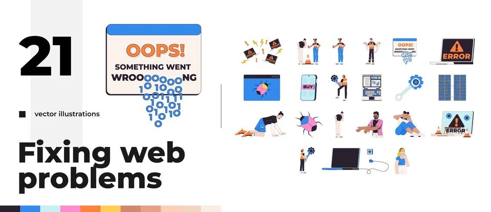 Software debugging and technical troubleshooting 2D cartoon illustration pack Иллюстрация