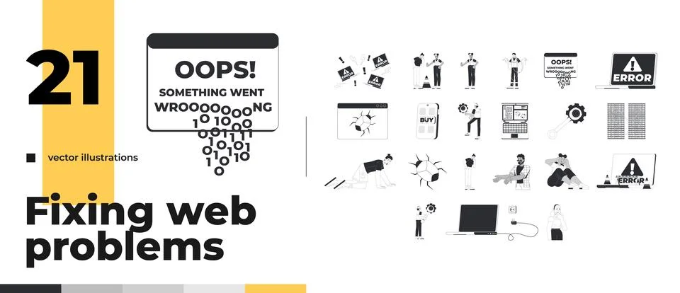 Software debugging and technical troubleshooting line illustration pack Иллюстрация