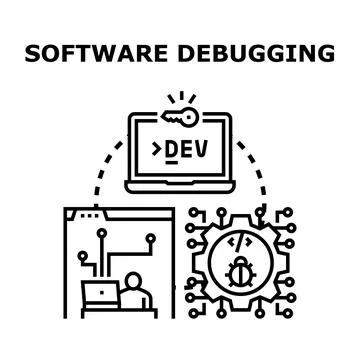Software debugging applying code error fixing process Stockillustratie