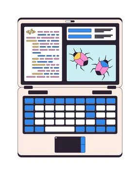 Software debugging on laptop 2D cartoon clip art Stock Illustration