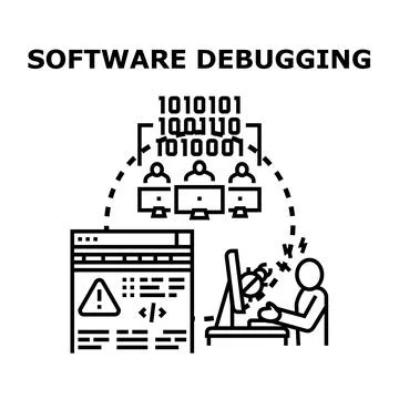 Software debugging team fixing application errors Ilustración de archivo