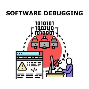 Software debugging team fixing application errors 库存插图