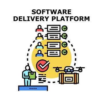 Software delivery platform distributing digital products to users Stock Illustration