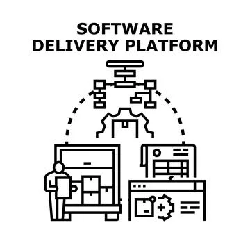 Software delivery platform distributing digital products process Stock Illustration