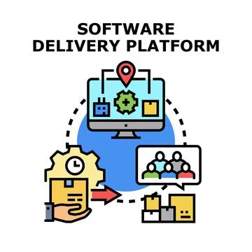 Software delivery platform system delivering applications online Stock Illustration