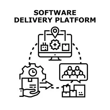 Software delivery platform system delivering applications online Stock Illustration