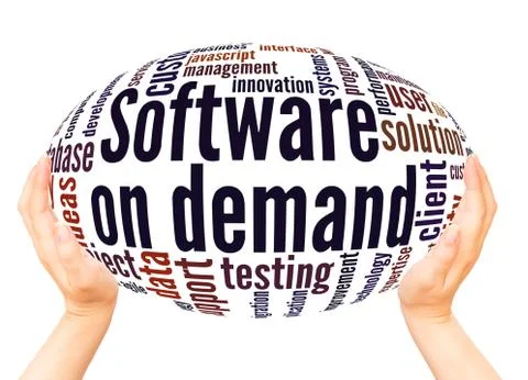 Software on demand word cloud hand sphere concept Stock Photos