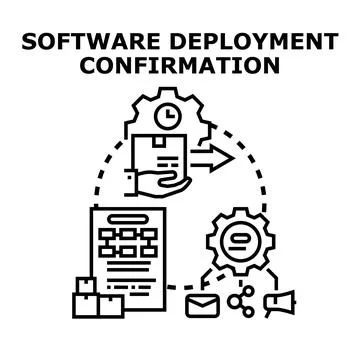 Software deployment confirmation process completing delivery Stock Illustration