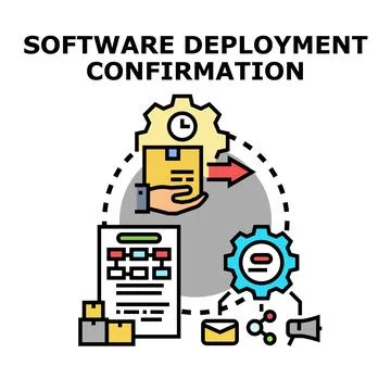 Software deployment confirmation process completing delivery Stock Illustration