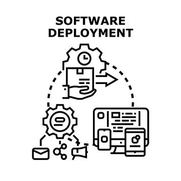 Software deployment delivering application across devices process 库存插图