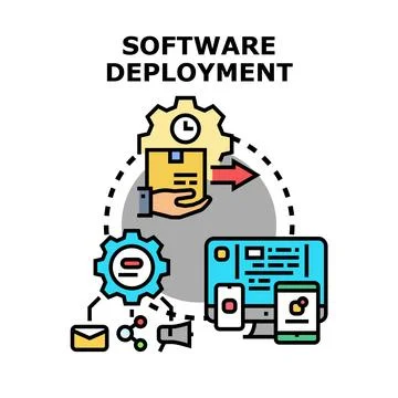 Software deployment delivering application across devices process Stock Illustration