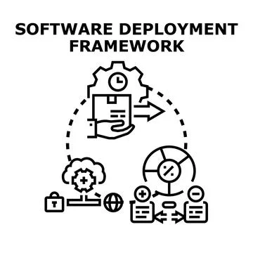 Software deployment framework concept illustrating digital process 库存插图