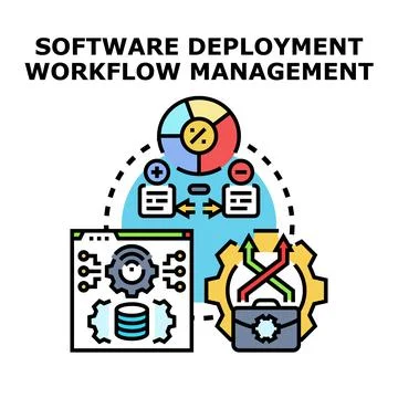 Software deployment managing workflow and development process Stock Illustration