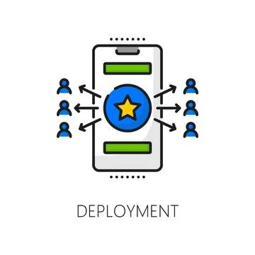 Software deployment, mobile app develop line icon Stock Illustration