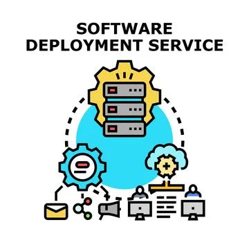 Software deployment service concept with server and users Stock Illustration