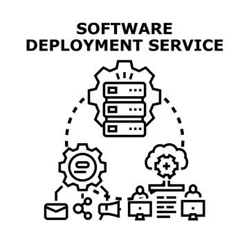 Software deployment service concept with server and users Stock Illustration