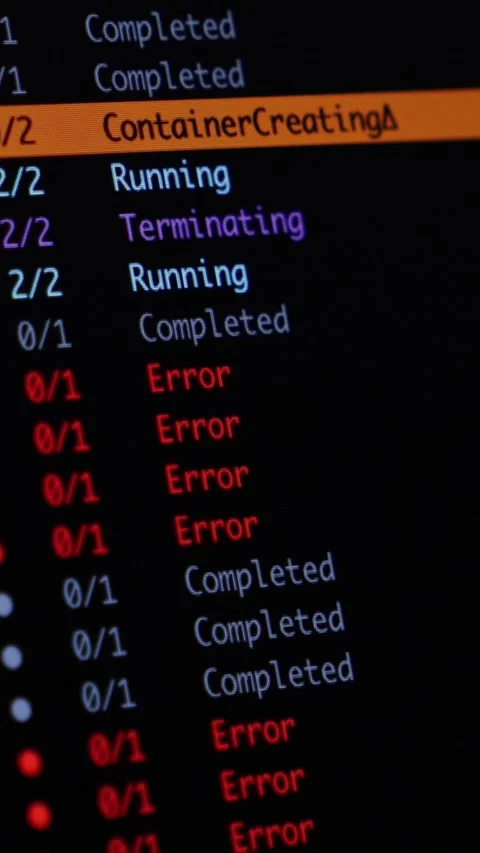 Software deployment status displayed on a terminal screen with Kubernetes pod Stock Footage 346526112