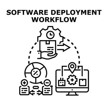 Software deployment workflow process for system development Ilustración de archivo