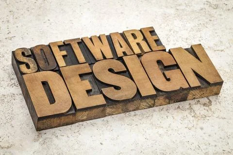  software design software design text in vintage letterpress wood type on ... Stock-Fotos