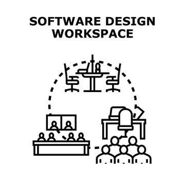 Software design workspace for team collaboration meeting Illustrazione stock