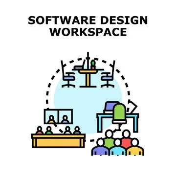 Software design workspace for team collaboration meeting 库存插图