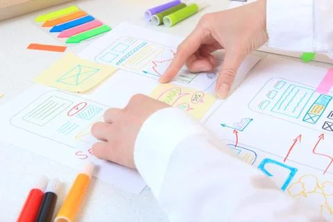 Software designer working with design ux application mobile phone 스톡 사진