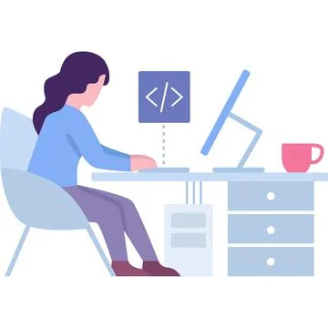 Software develop service icon woman at workplace 库存插图