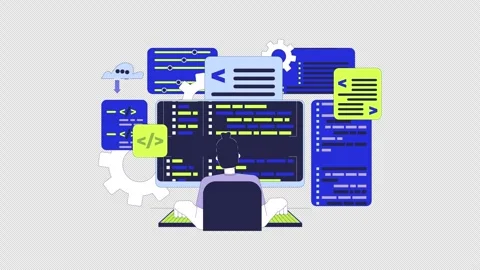 Software developer 2D animation Stock Footage 299855830