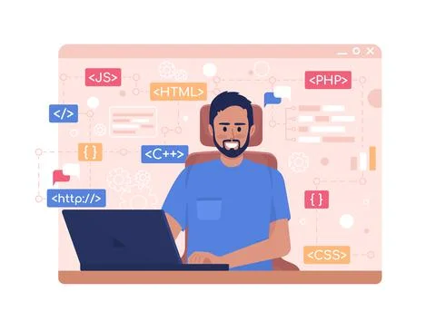 Software developer 2D vector isolated illustration Stock Illustration