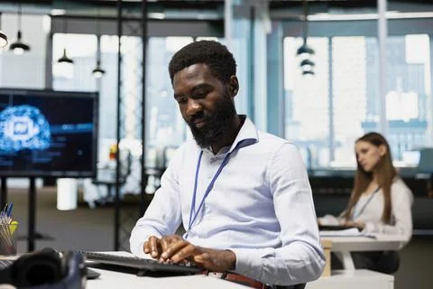 Software developer adjusting deep learning algorithms parameters Stockfoto's