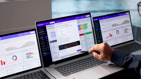 Software Developer Analyzes Bug Tracking Dashboard 库存影片 344711162