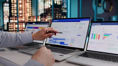 Software Developer Analyzing CRM Data To Improve Company Sales Stock Footage 332904093