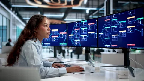 Software Developer Builds App Visually Using Low Code Platform Stock Footage 336795352