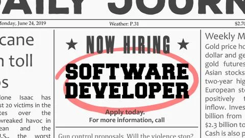 Software developer career - job offer. Newspaper classified ad career opportu Stock Illustration