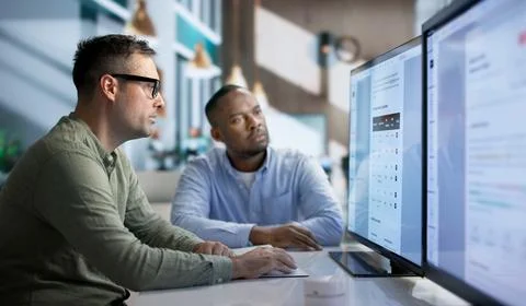 Software Developer Carefully Studies Artificial Intelligence Plan During Team Stock Photos