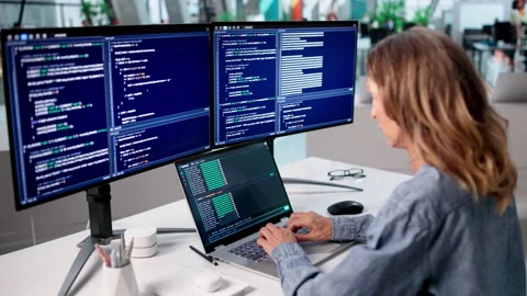 Software Developer Carefully Writes Code In Cloud-based Browser Environment Stock Footage 336373293