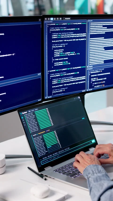 Software Developer Carefully Writes Code In Cloud-based Browser Environment Stock Footage 336794875