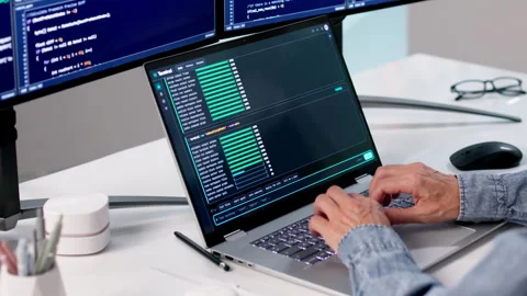 Software Developer Carefully Writes Code In Cloud-based Browser Environment Stock Footage 337635858