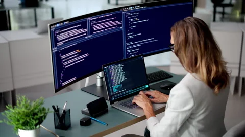 Software Developer Carefully Writes Code Stockbeeldmateriaal 346928507