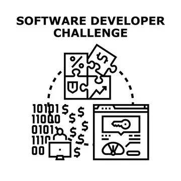Software developer challenge concept illustrating programming solutions 스톡 일러스트