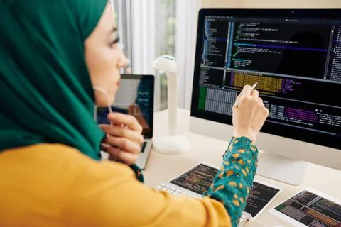 Software developer checking code Foto stock
